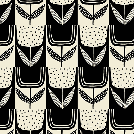 Patchwork Tulips - Charcoal